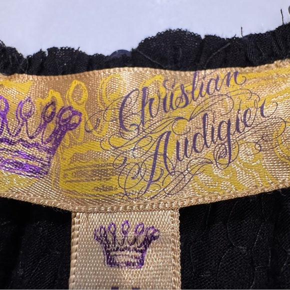 NEW Christian Audigier Womans Black Sequins Top W/ Gold Accents size Medium NWT - Picture 5 of 16